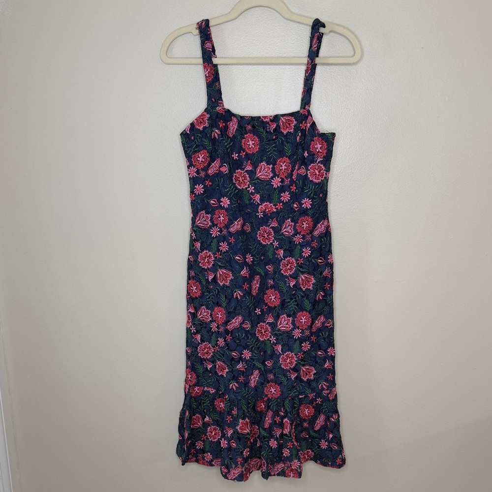 Dee Elly Navy & Pink Feminine Embroidered Lace Dress Size Small